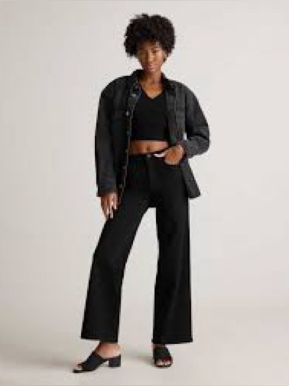 Quince black Bella stretch high rise wide leg jeans